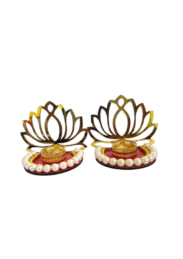 Traditional Candle Tea Light Holder (Set of 2) with golden Lotus Diya Decoration for Home,Pooja,Ritual Festival