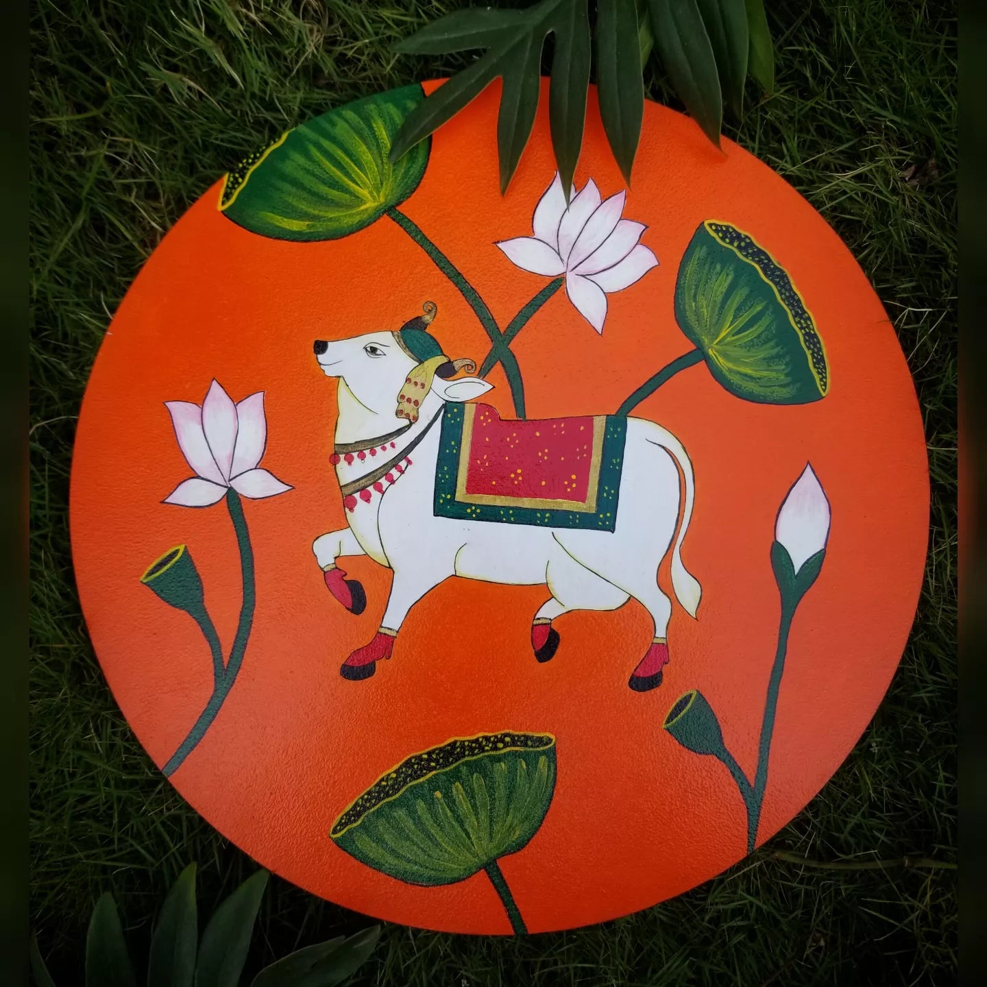 Round Shape Pichwai Cow Wall Painting for Living Room 12X12 inch