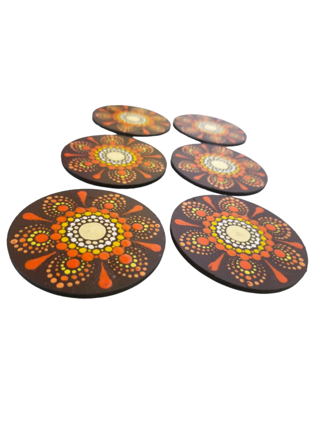 Artistter Coaster Set of 6 Beautiful Wooden Hand painted Mandala Coasters with Proper Coaster Stand Designer Coaster Set fit for Tea Cups, Coffee Mugs and Glasses (6 pc Round 7.5 x 7.5 inch)