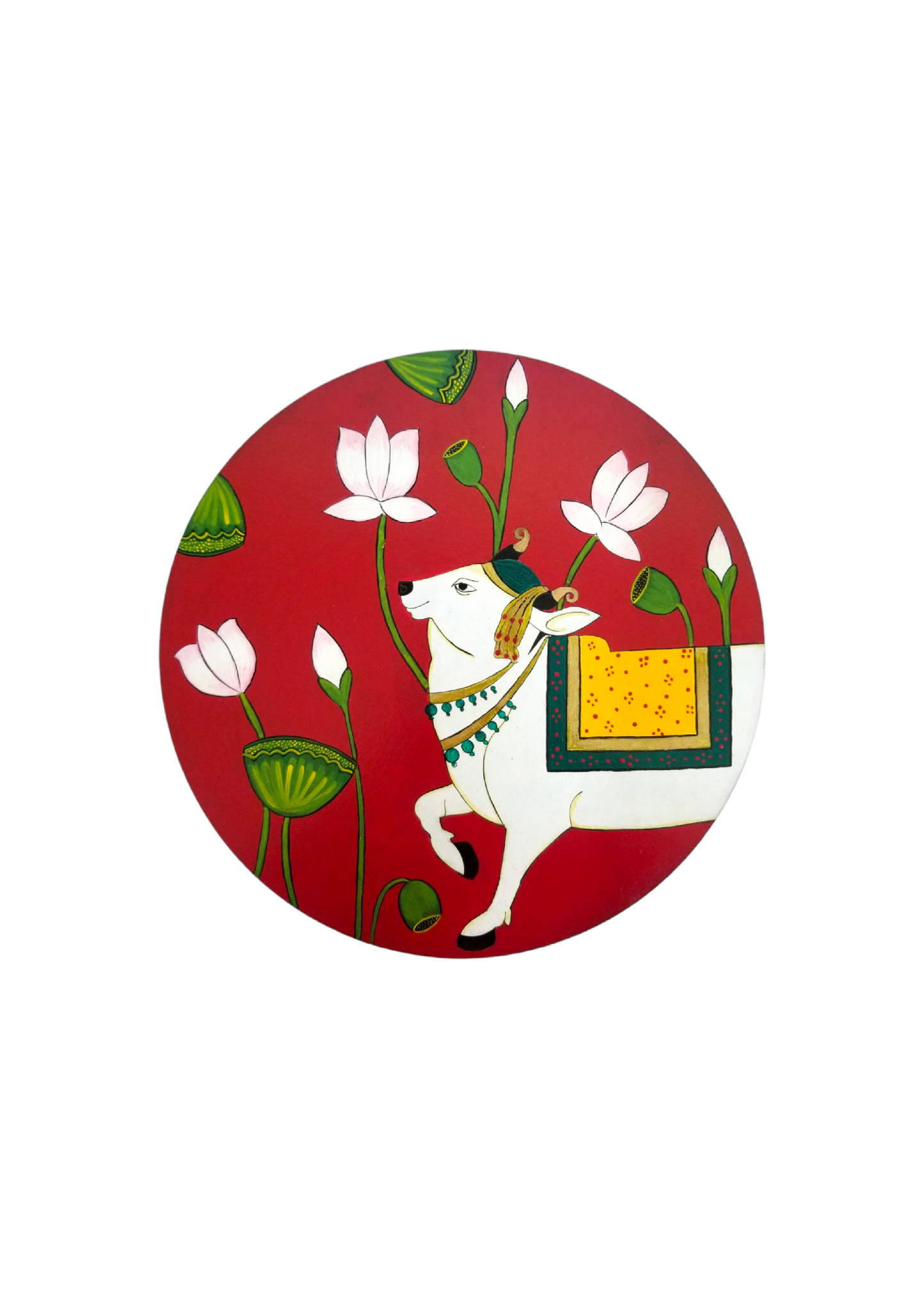 Round Shape Pichwai Cow Wall Painting for Living Room 12X12 inch